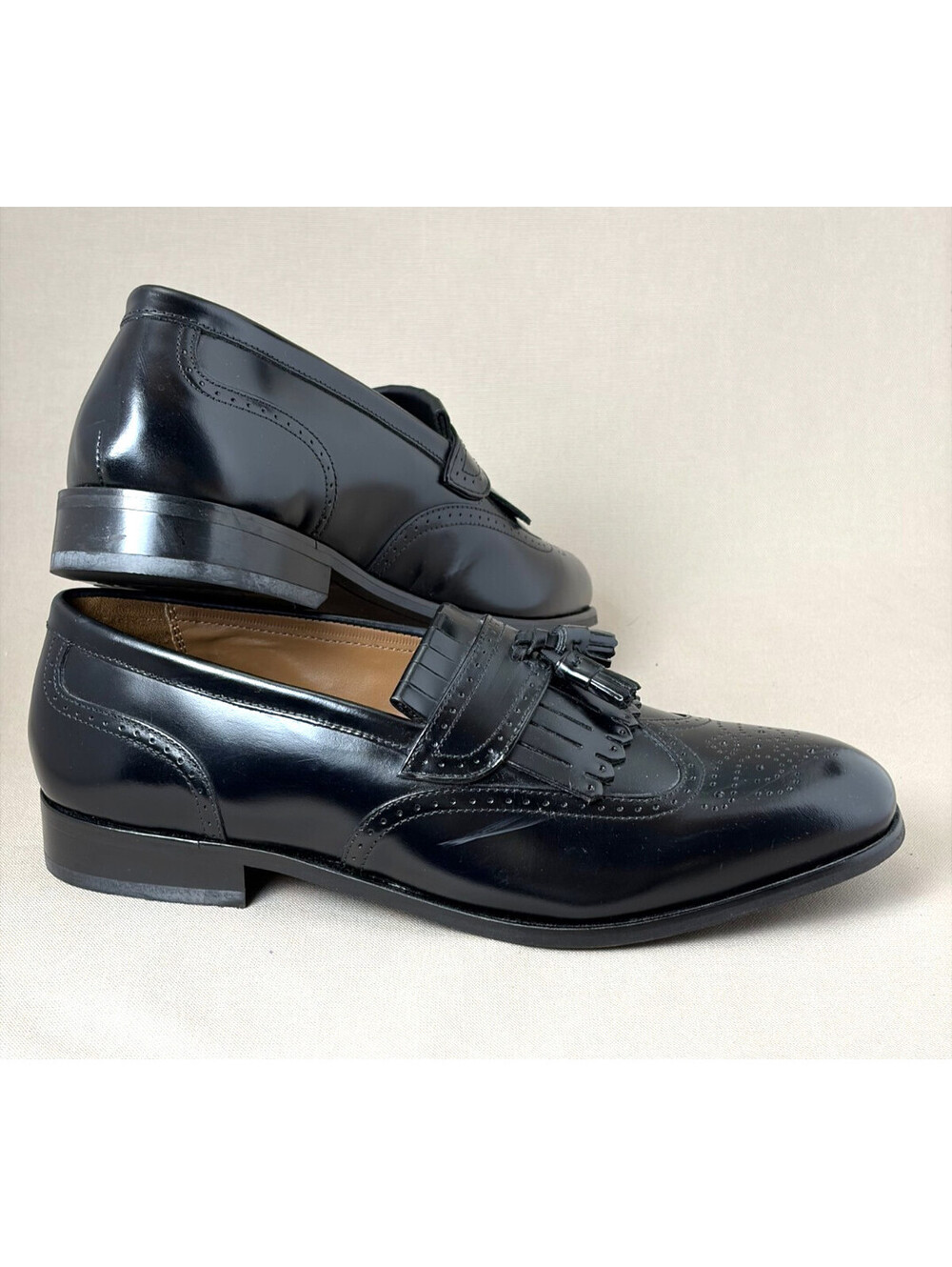 Florsheim Brinson Mens 11 D Black Leather Wingtip Kiltie Tassel Loafers 11223-00